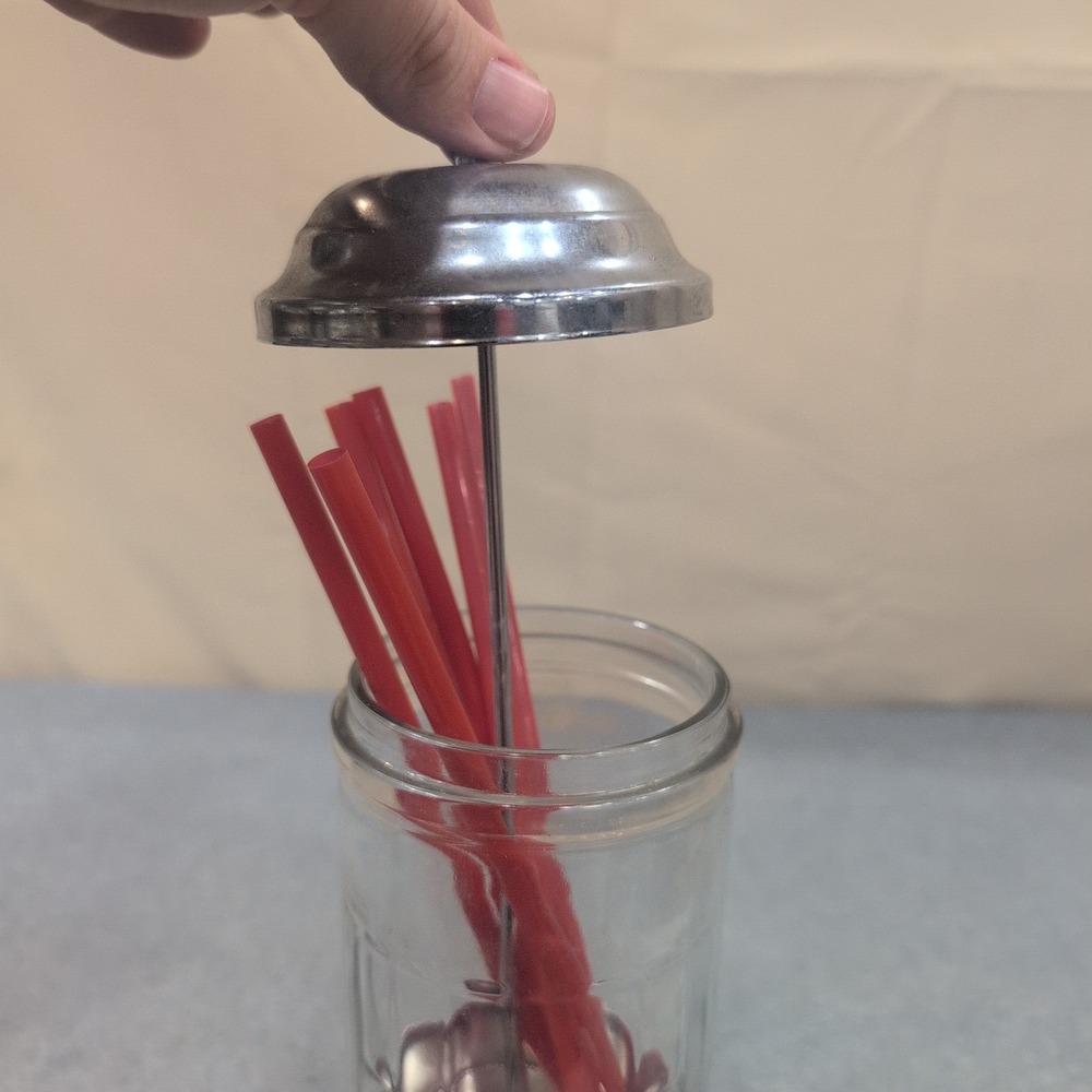 Coca-Cola Glass Straw Dispenser Chrome Lid Vintage Soda Fountain Style - Picture 3 of 7